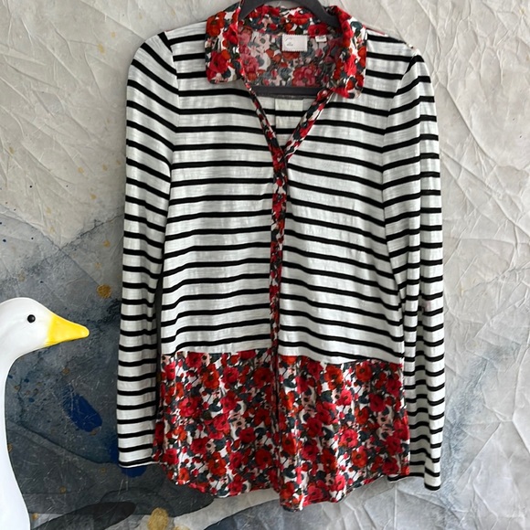 Anthropologie Postmark Striped/Floral Top sz M - Picture 2 of 12